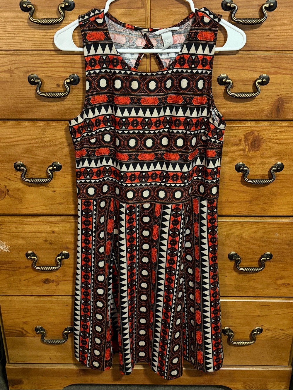 H&M Sleeveless Aztec Skater Dress in Red, Black and Cream